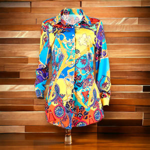 Plus Size Paisley Button Down Tunic Dress Sz 1XL